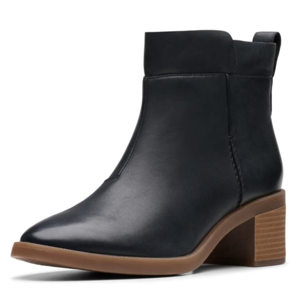Clarks Womens Lileigh Charm Heeled Ankle Booties Size 9 M Black Leather Boot NIB